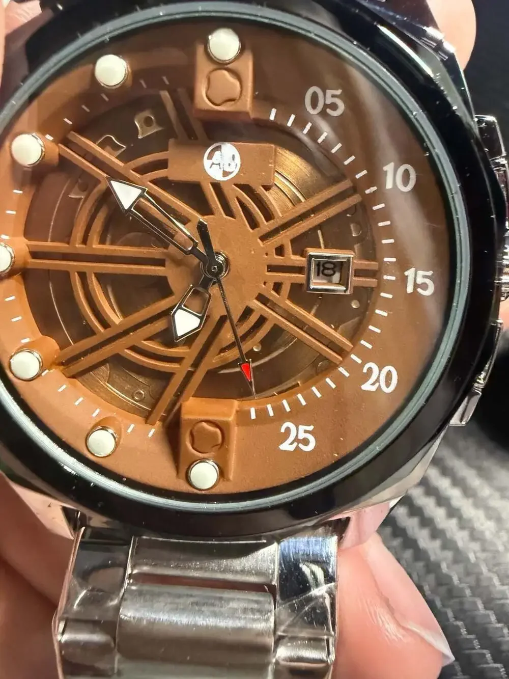 AJ Men's Brown Dial Stainless Steel Analog Watch